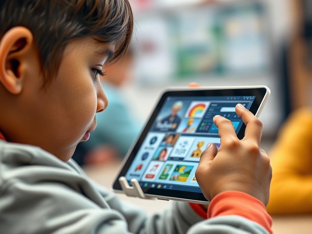 A close up shot of a student using an interactive